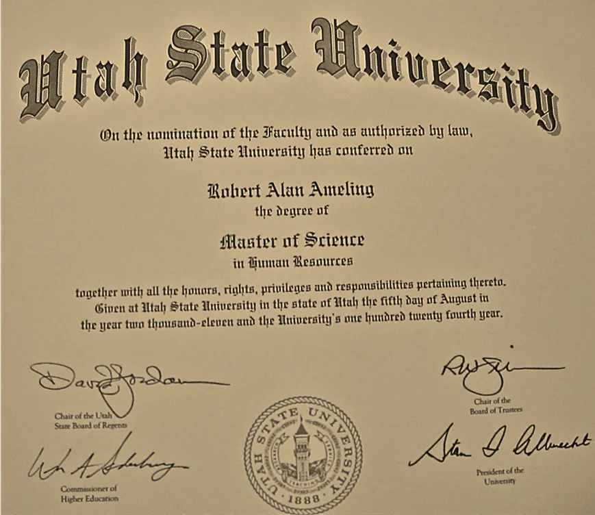 犹他州立大学毕业证样本成绩单模板