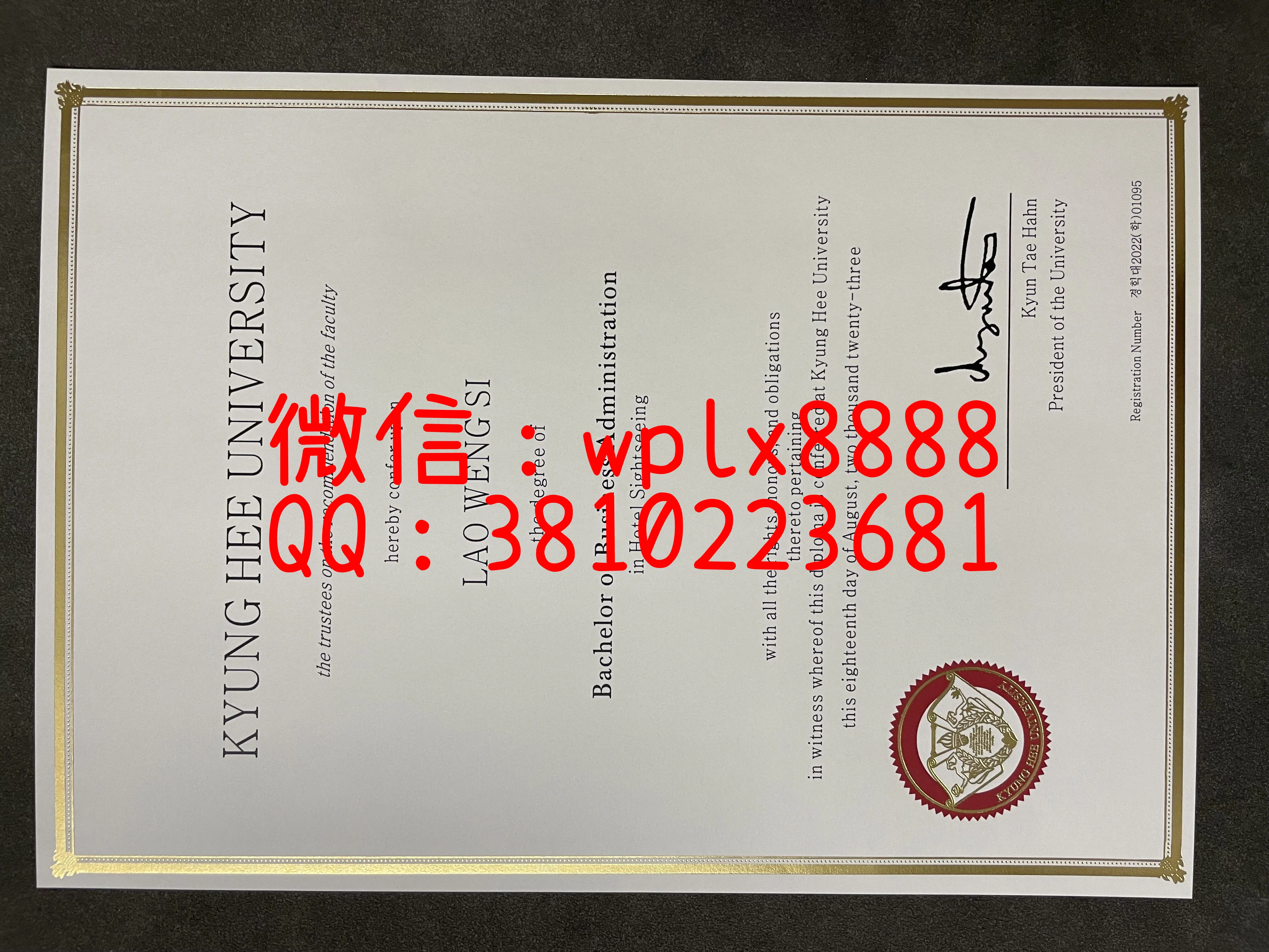 庆熙大学毕业证样本成绩单模板