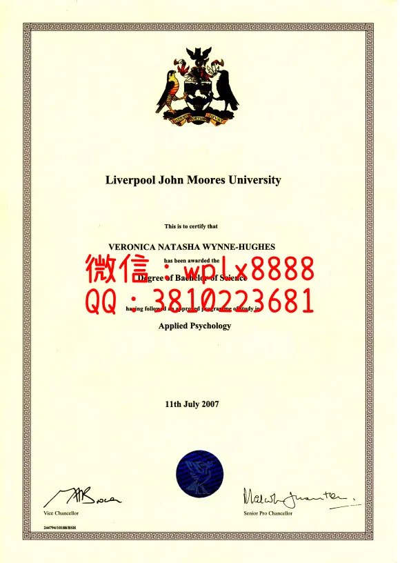 利物浦约翰摩尔斯大学毕业证样本成绩单模板