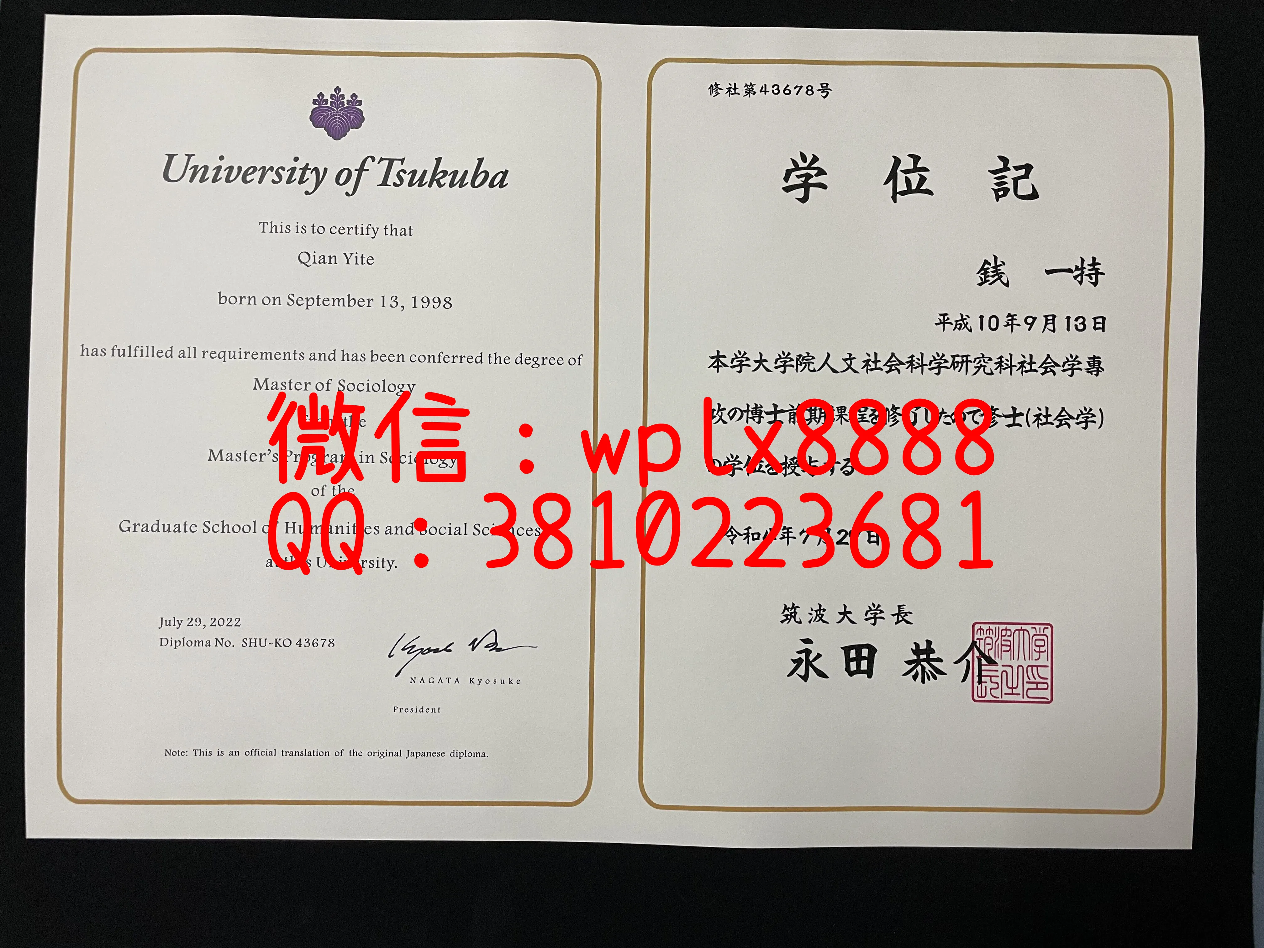 筑波大学毕业证样本成绩单模板