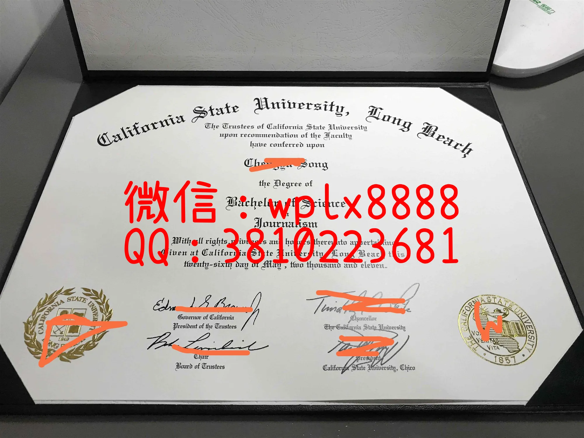 加州州立大学长滩分校毕业证样本成绩单模板