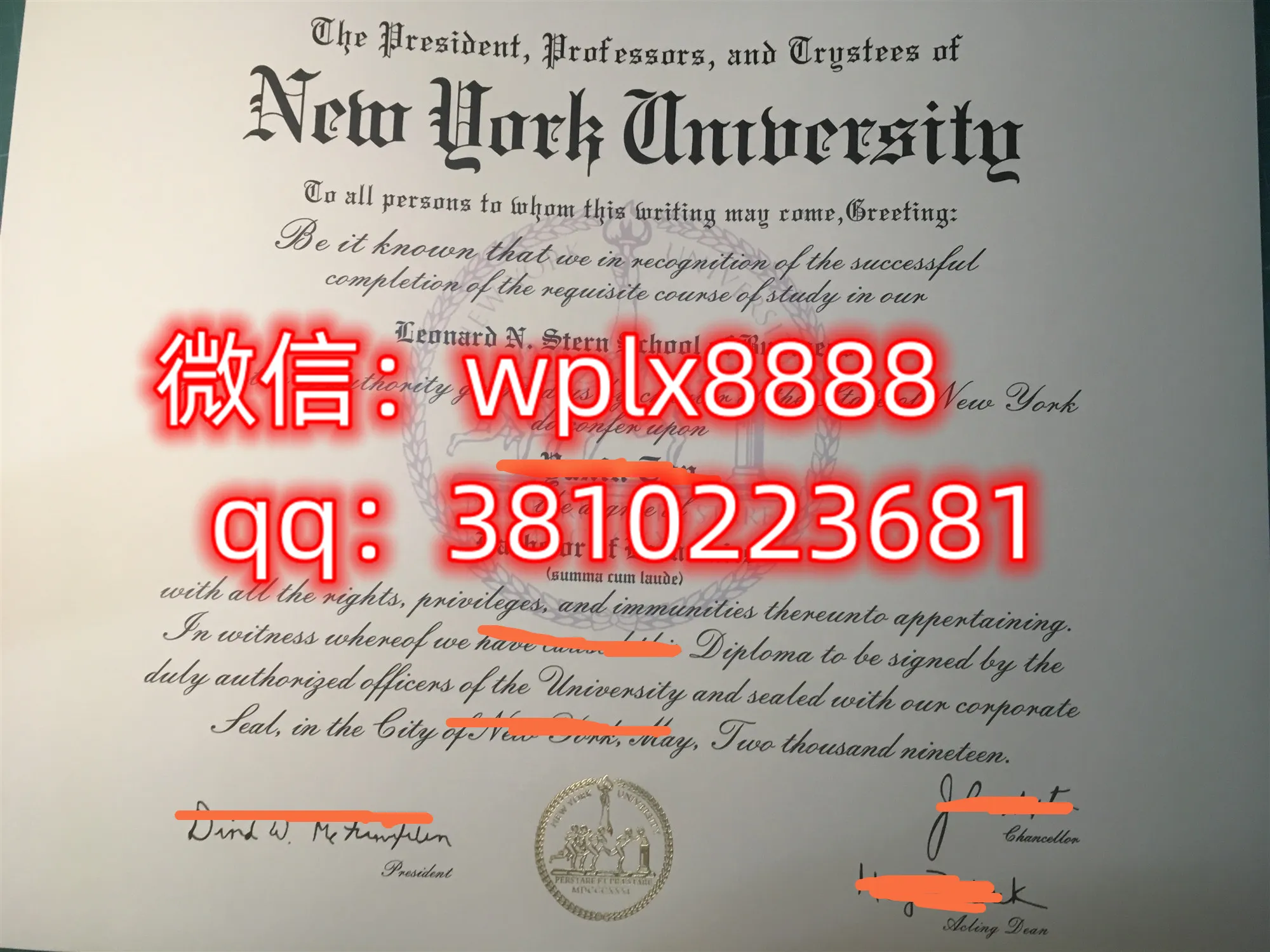 纽约大学毕业证样本成绩单模板