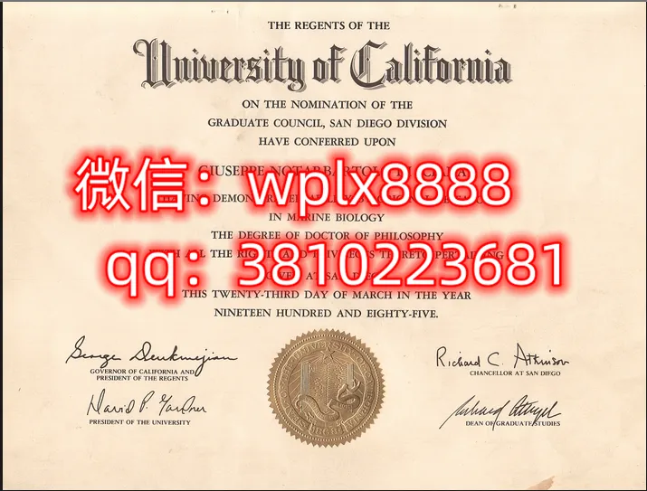 加州大学圣地亚哥分校毕业证样本成绩单模板