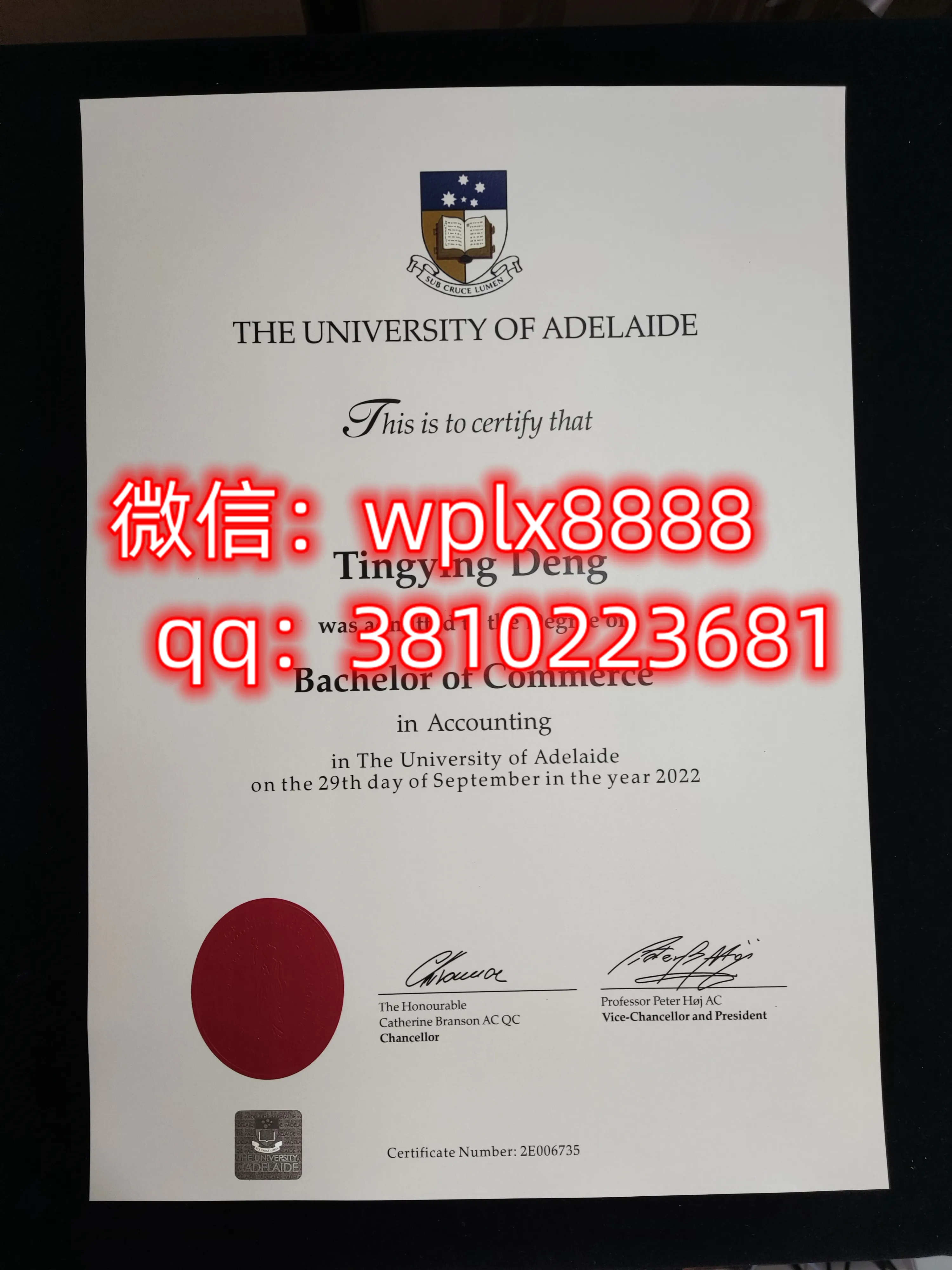 澳大利亚阿德莱德大学毕业证样本成绩单模板